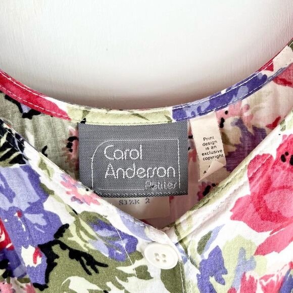 90s Vintage Carol Anderson Floral Cotton Garden Cottage Dress 2 XS Womens 0 4 - Picture 5 of 6